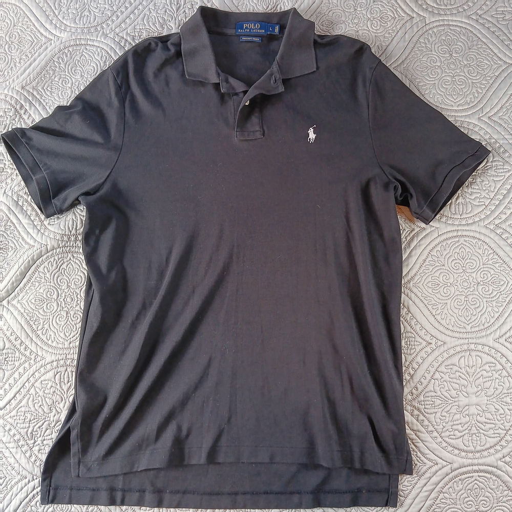 Polo Ralph Lauren Black Pima‎ Cotton Golf Mens Golf Shirt Size L Preppy